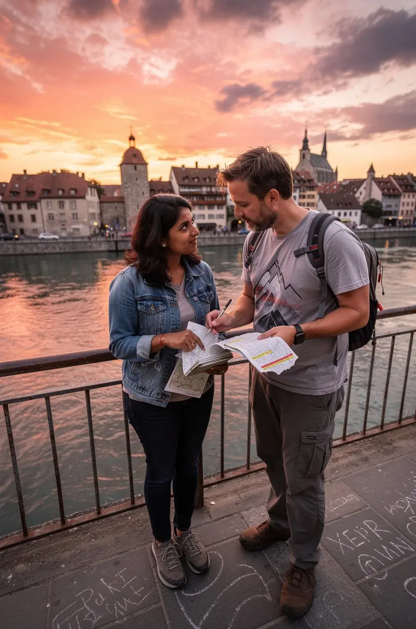 Местные предприниматели вручает участнику тура подарок за участие в интерактивной прогулке по историческому центру.